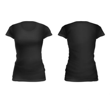 Mock-up siyah kadın t-shirt ön + arka vektör