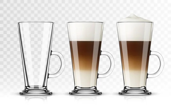 Uppsättning av latte macchiato glas med transparant bakgrund — Stock vektor
