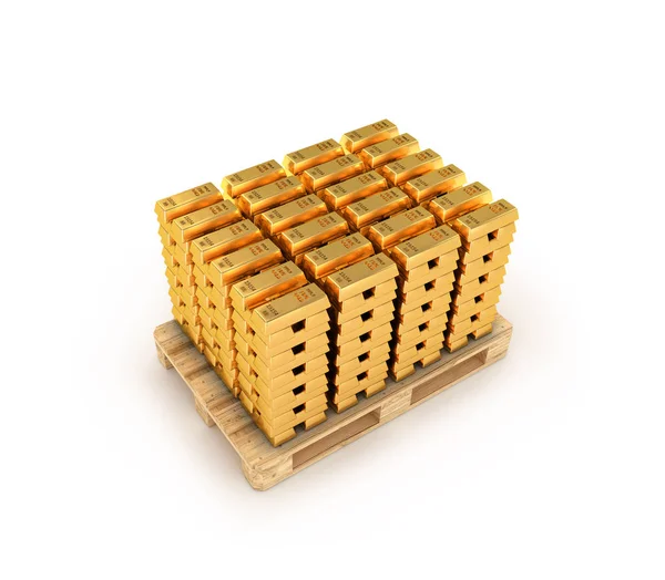 Gold bars on pallet isolated 3d illustration — Stock Photo, Image