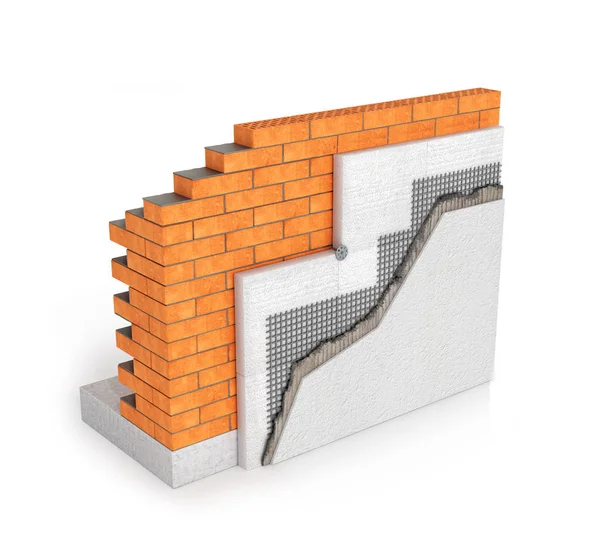 Thermal insulation of the room. Example of thermal insulation of walls. 3d illustration — Stock Photo, Image