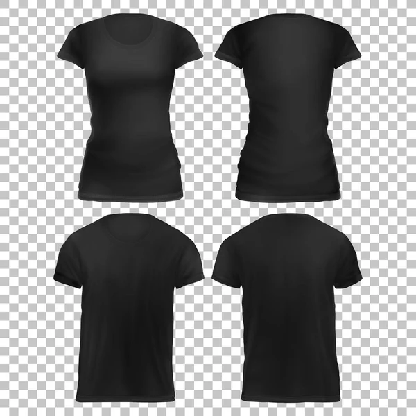 T-shirt Vector Mock-up Black Set Clothes. Homme Femme-01 — Image vectorielle