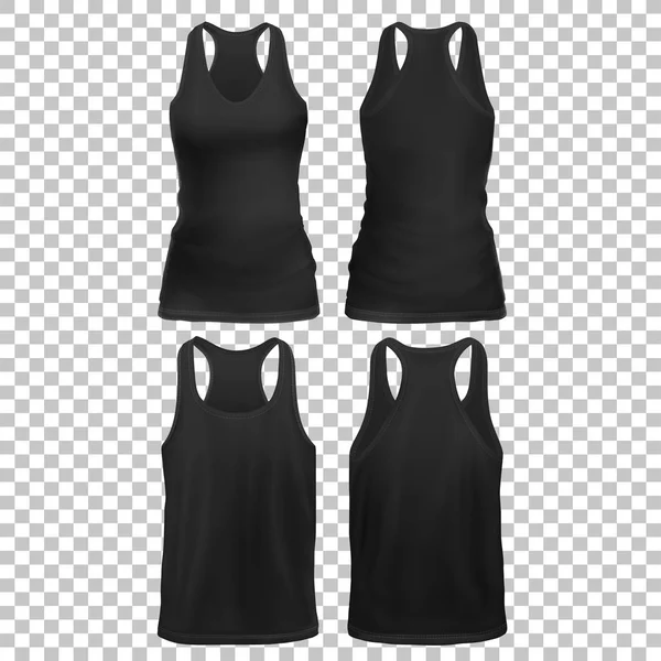 Vector Mock-up Black Set Camicia smanicata senza maniche. Uomo Donna-02 — Vettoriale Stock