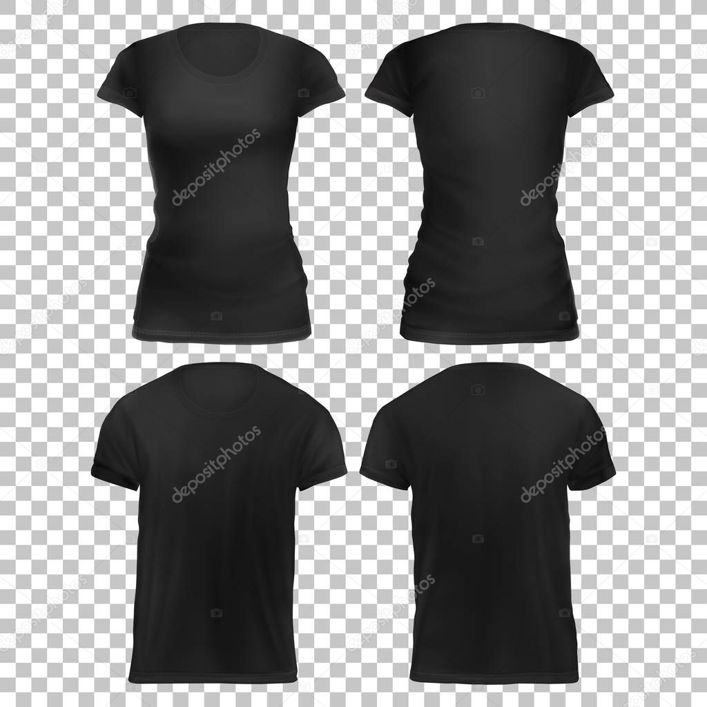 Vector Mock-up Black Set Clothes T Shirt. Man Woman-01