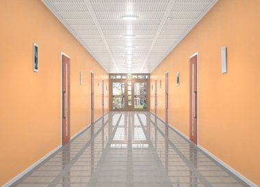 Boş koridor. 3D çizim