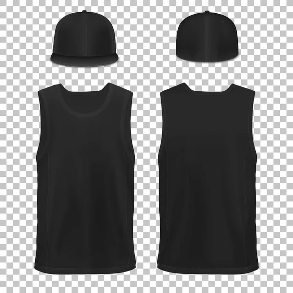 Vector Mock-up Black Set Clothes sleeveless shirt. Cap. Man Woman. Hip Hop-03 Stock Illustration