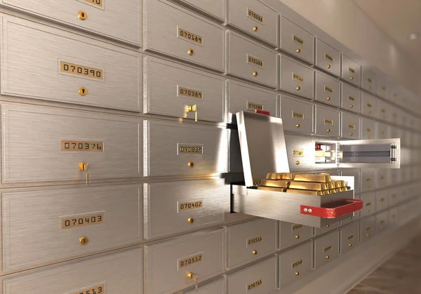 bank safe open cell with gold isolated 3d illustration