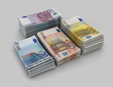 euro faturaları 3d çizim yığını