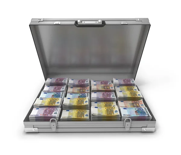 Euro rekeningen in koffer geïsoleerd 3d illustratie — Stockfoto
