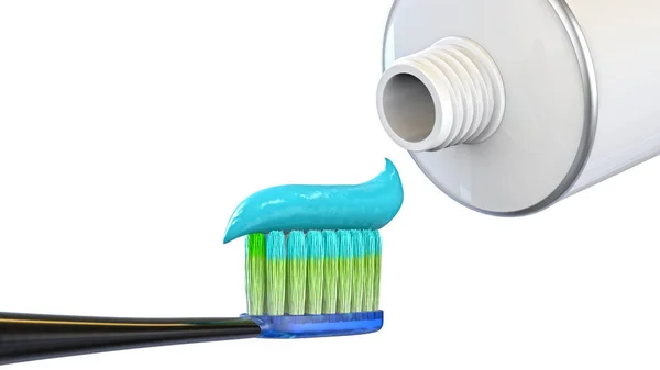 Pasta dental y cepillo aislado 3d ilustración — Foto de Stock