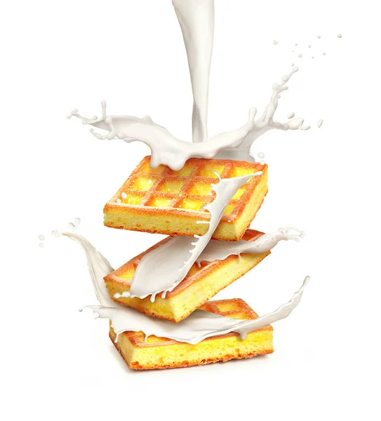 Wafer Belgia dengan susu terisolasi pada latar belakang putih — Stok Foto