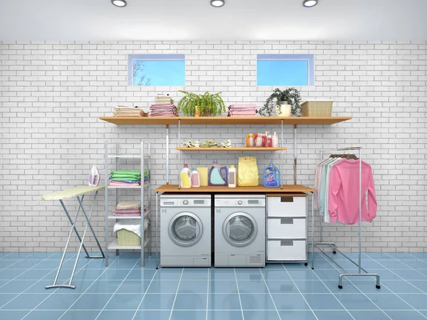 Design-rum för tvätt och rengöring. 3D illustratör — Stockfoto