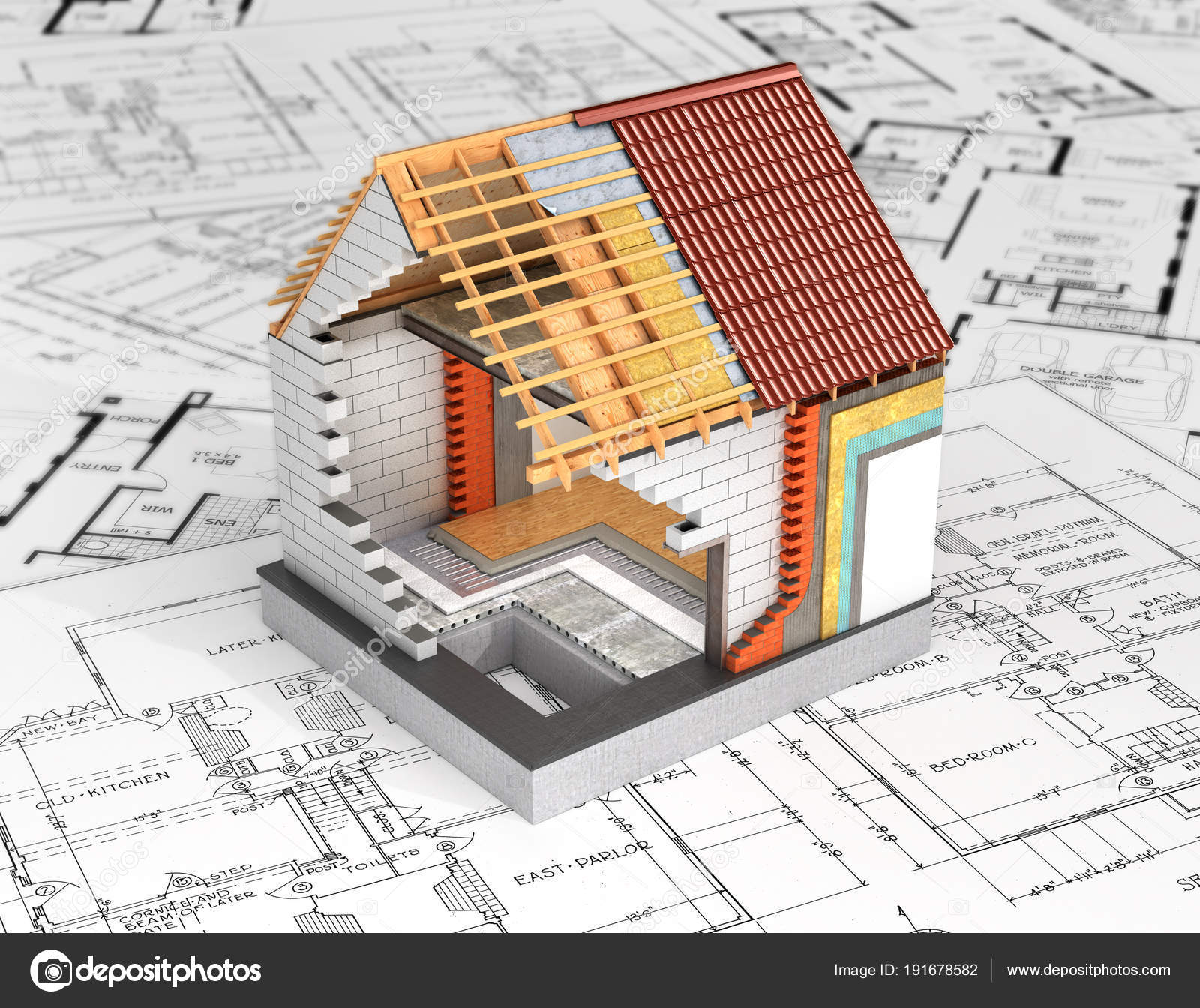 Concept Construction Render House Process Construction Thermal Insulation —  Stock Photo © urfingus #191678582, image size:1600x1344