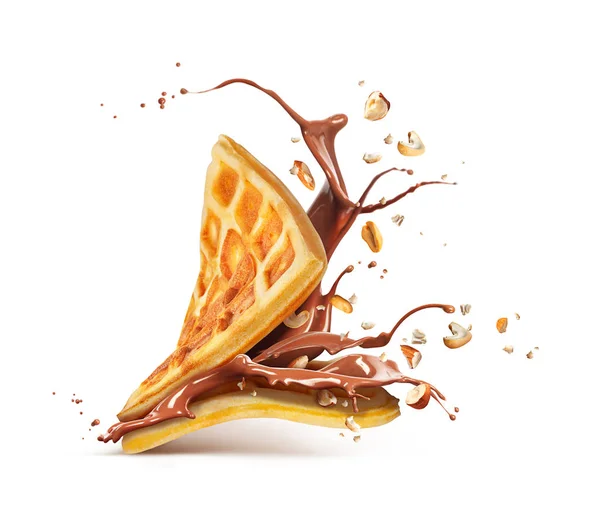 Belgische Waffeln mit Schokolade und Nüssen auf weißem Rücken — Stockfoto
