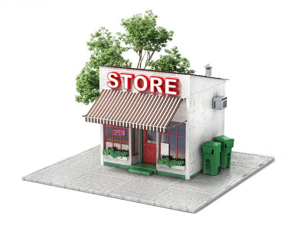 Business concept. Store with empty signboard isolated on a white. 3d illustration — Stock Photo, Image