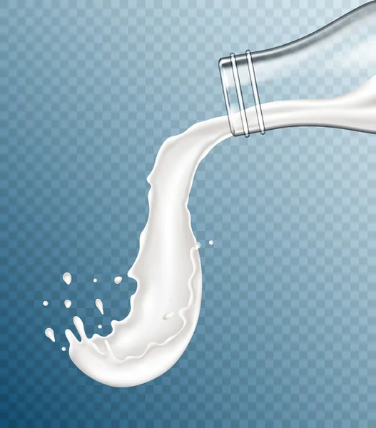 Mleko leje z butelką na przezroczystym tle — Wektor stockowy