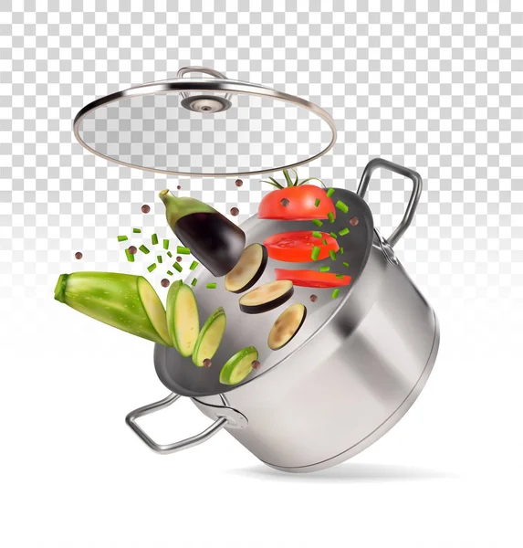 Saucepan with vegetables on a transparent background — Stock Vector