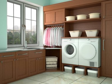 Yıkama ve temizlik için oda tasarımı. 3D Illustrator