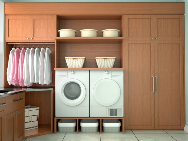 A mosó- és tisztítószerek szoba design. 3D illustrator — Stock Fotó