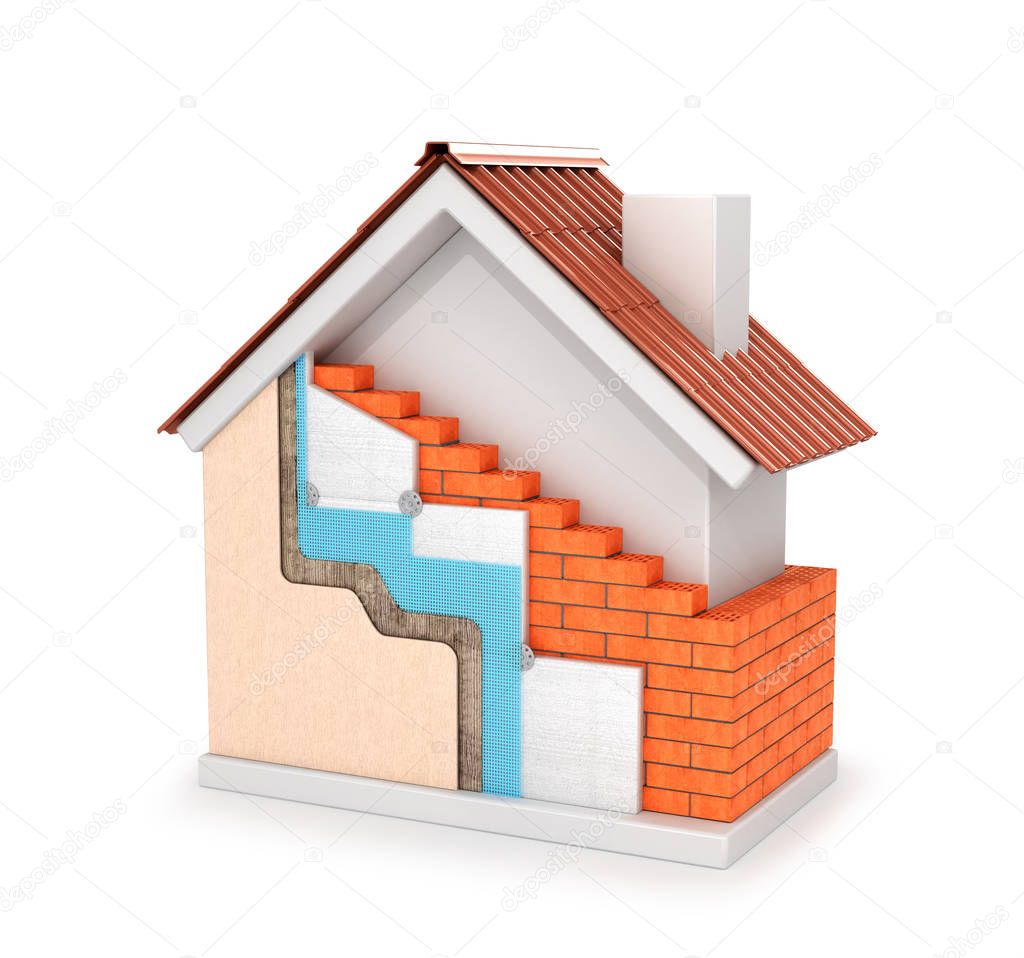 3d illustration of insulation of external walls isolated on a white background