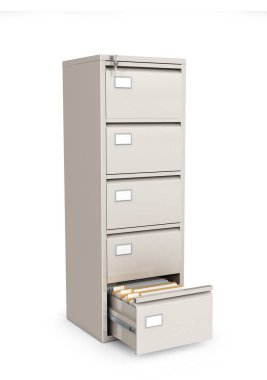 İçinde açık kutu olan belgeler için ofis dolabı. 3d illüstrasyon