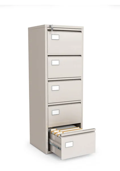 Gabinete de oficina para documentos con una caja abierta. ilustración 3d — Foto de Stock