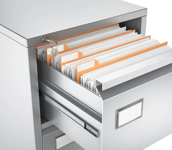 metal cabinet, drawer with documents. 3d illustration