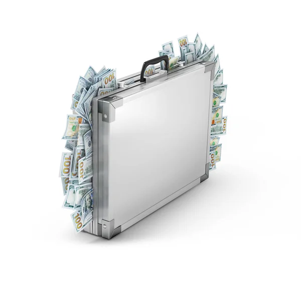 A suitcase from which stick out money.3d illustration — Stock Photo, Image