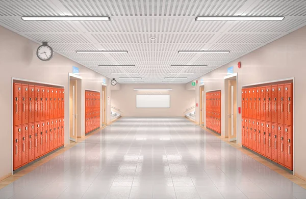 Interior del pasillo de la escuela. ilustración 3d — Foto de Stock
