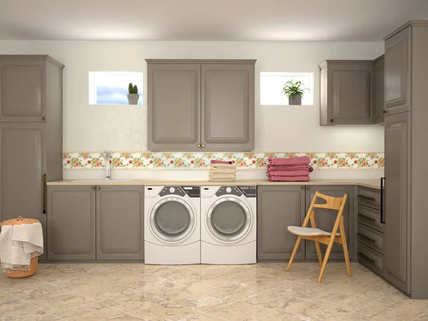 Designraum zum Waschen und Reinigen. 3D-Illustrator — Stockfoto