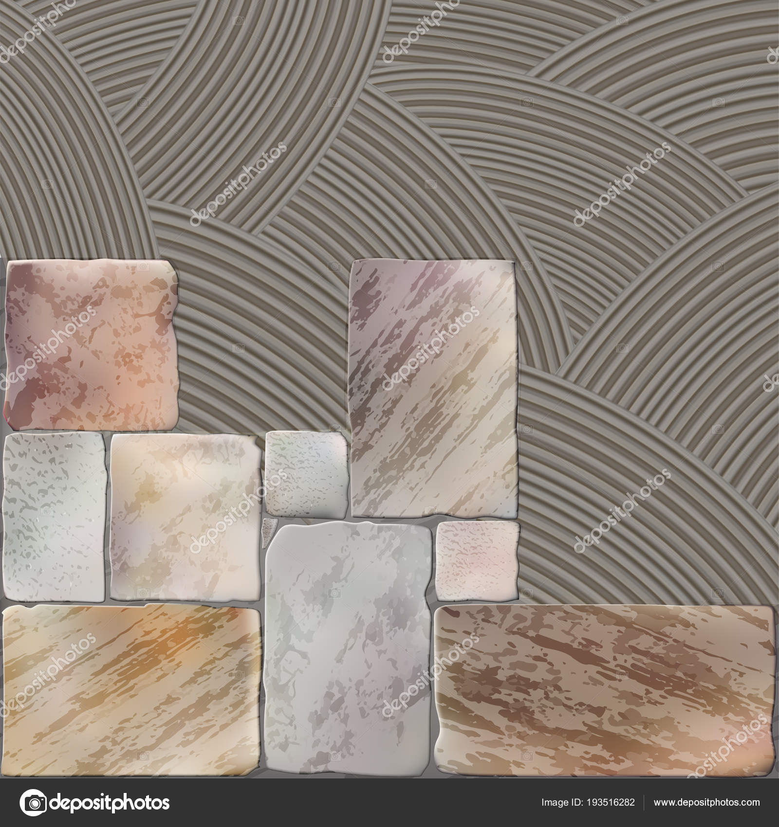 Vector ceramic tiles different sizes. Tile glue. Background Stock