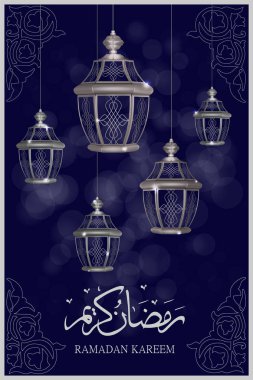 Ramazan Kareem İslam tebrik tasarım çizgi Camii kubbe Arapça desen fener ve Hat sanatı ile