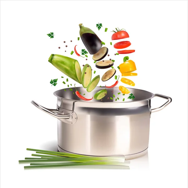 Poêle aux légumes sur fond blanc — Image vectorielle
