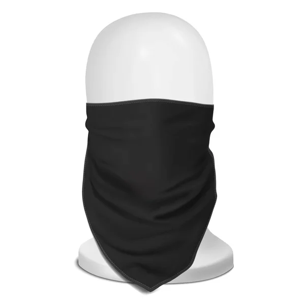 Vektor. Attrappe. schwarzes Kopftuch, Buff im Gesicht. auf einem weißen Schaufensterpuppenkopf — Stockvektor