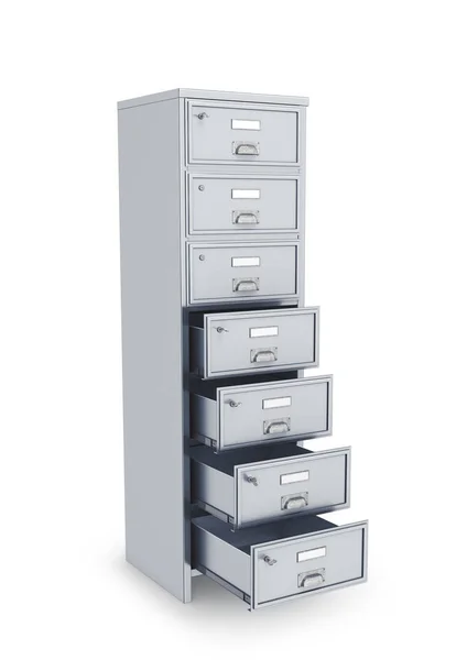 Storage cabinet with open drawer. Archives. 3d illustration — Stock Photo, Image