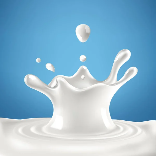 Mavi arka planda izole edilmiş soyut gerçekçi süt damlası. vektör illüstrasyonu — Stok Vektör
