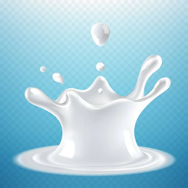 Salpicadura de leche realista sobre fondo transparente ilustración vectorial aislado — Vector de stock