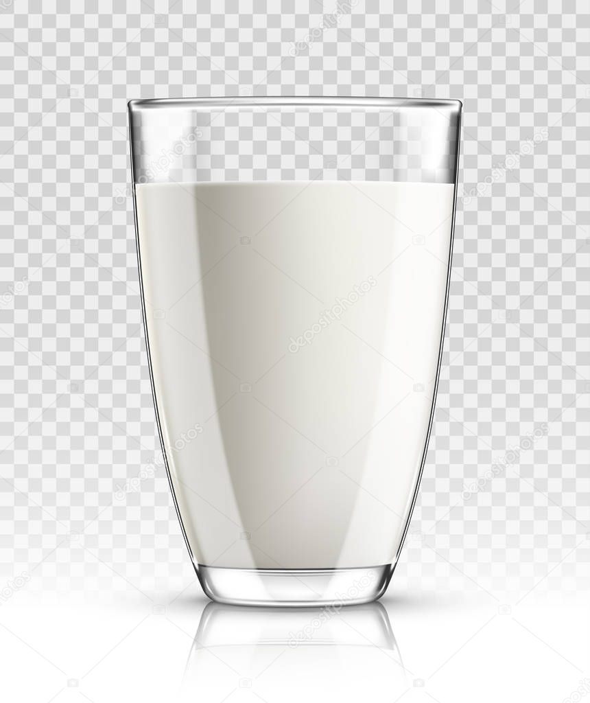 Glass of milk isolated on transparent  background vector illustration