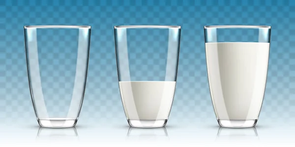 Bicchieri realistici trasparenti di latte — Vettoriale Stock