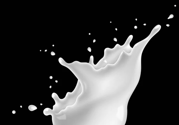 Plusk mleka na czarnym tle — Wektor stockowy