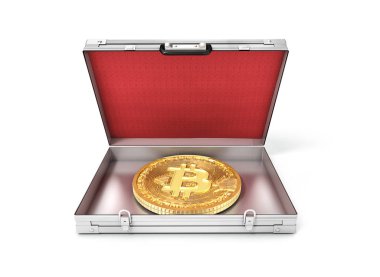 bitcoin bir açık suitcase.3d resimde
