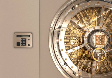 metal banka kasa kapısı 3d illüstrasyon izole