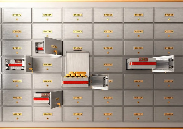 Bank safe open cell with gold isolated 3d illustration