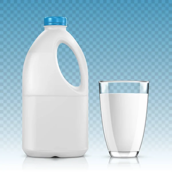 Fles met glas melk op transparante achtergrond — Stockvector