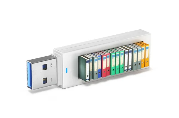 USB-stick met mappen voor paper.3d afbeelding — Stockfoto