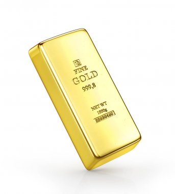 Altın külçe beyaz izole. 3D çizim