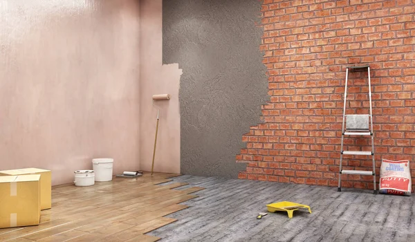 Renovace stěn a podlah, 3D ilustrace — Stock fotografie