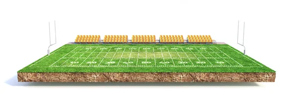 Concetto sportivo. Campo di football americano su un pezzo di terra isol — Foto Stock