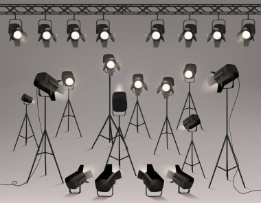 Spotlights gerçekçi. Vektör çizimi