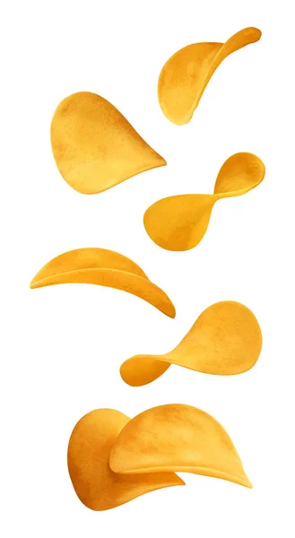 Patatas fritas voladoras. Ilustración vectorial realista aislada sobre fondo blanco . — Vector de stock