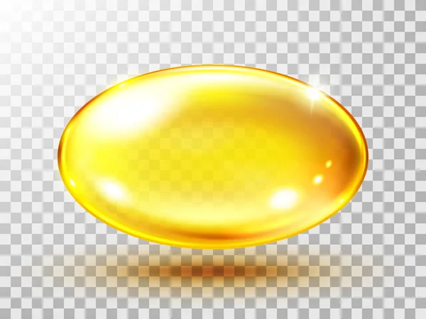 Comprimido de óleo de peixe dourado isolado em transparente. Cápsula de gel Omega-3. Comprimido de óleo de peixe geleia . — Vetor de Stock